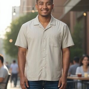 Goodfellow & Co. Mens Beige Camp Collar Button Down‎ Short Sleeve Shirt